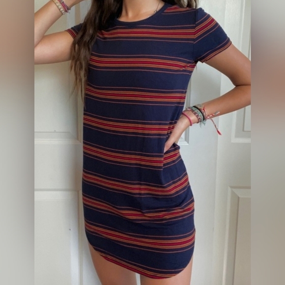 Garage Striped T-Shirt Mini Dress Sz S Navy - Picture 1 of 4